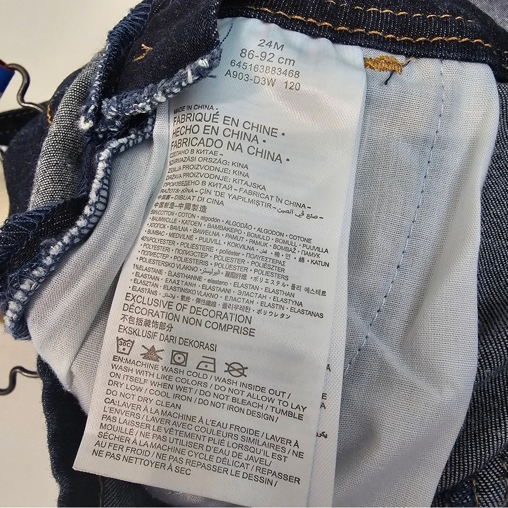 Levi's Baby Denim Shortalls 24M Logo Strap Overalls Dark Wash Cotton‎ 2T - Picture 7 of 15